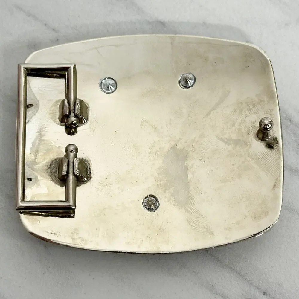 Rhinestone Studded F Letter Initial Monogram Silver Tone Belt Buckle